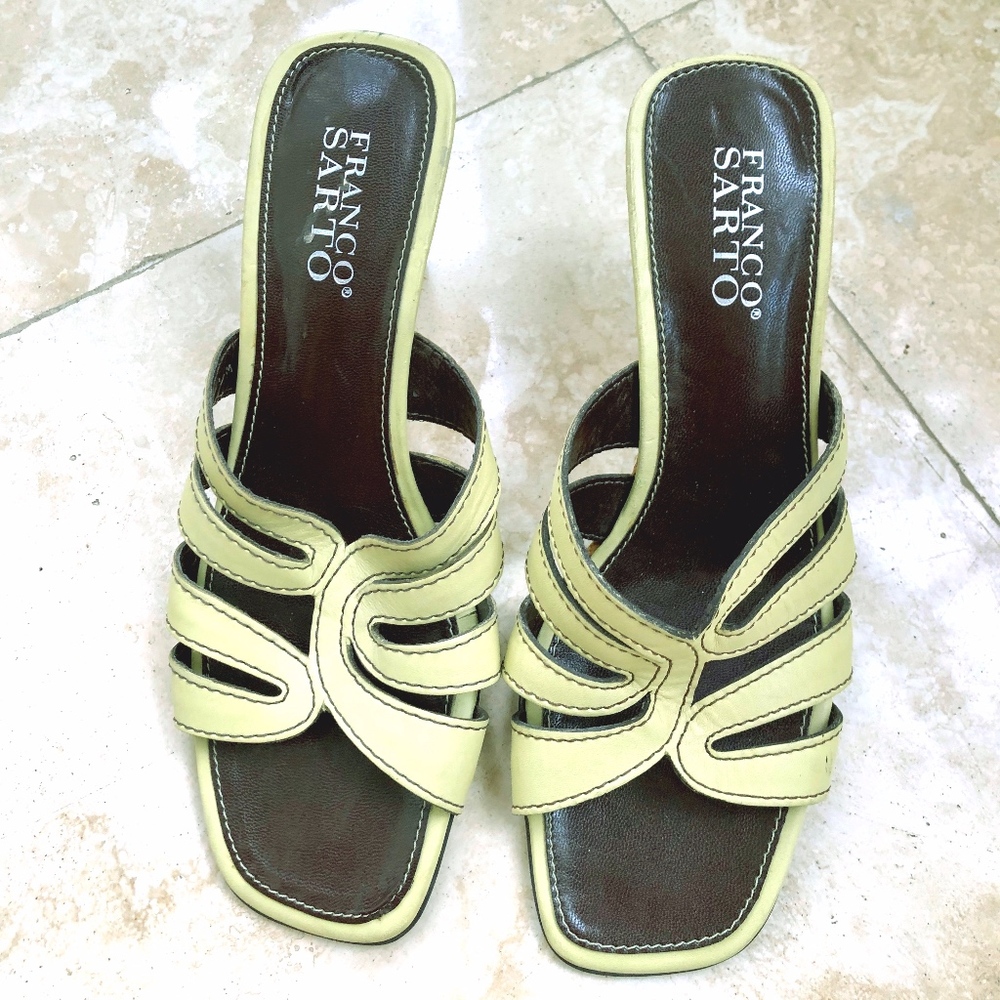 Franco Sarto Muted Lime Straw Wedge Sandle